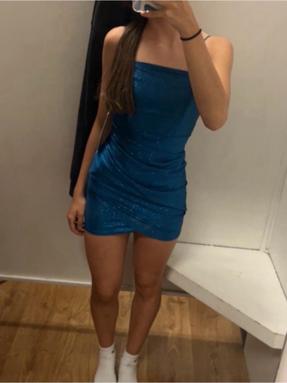 Windsor Teal Sparkle Strapless Mini Dress